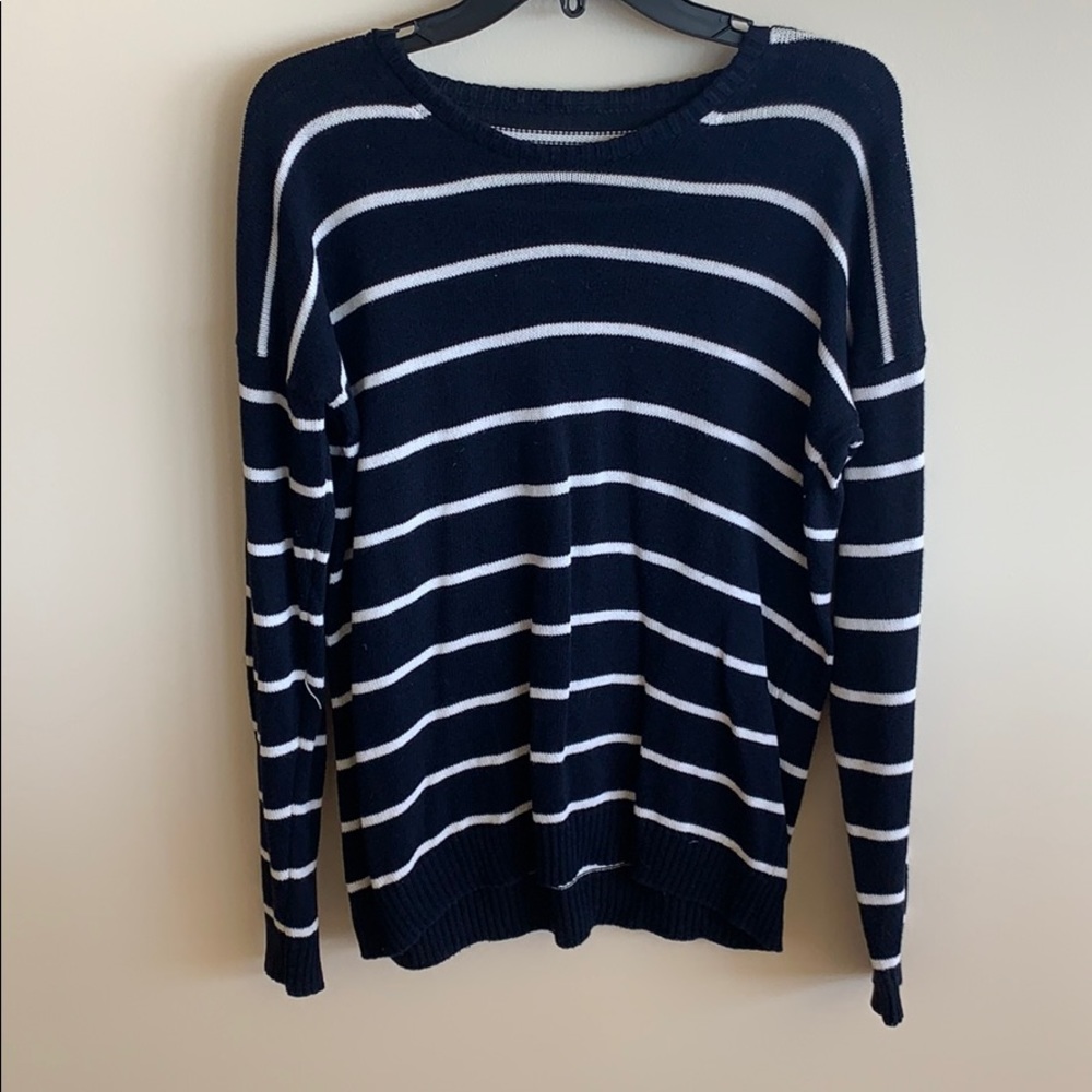 Navy and white striped sweater
